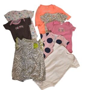 Baby Girl Onesies and Romper Bundle Carters Gerber 0-6 Months 7pc Set